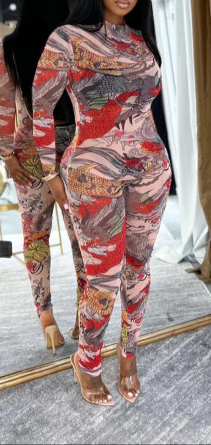 F.A.S.T Boutique ORIENTAL PRINT LS JUMPSUIT(Pre-Order