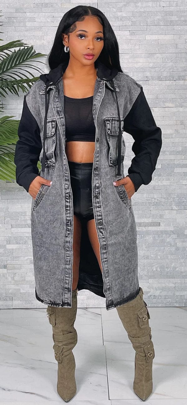 F.A.S.T Boutique OVERSIZED HOODED DENIM LONG JACKET