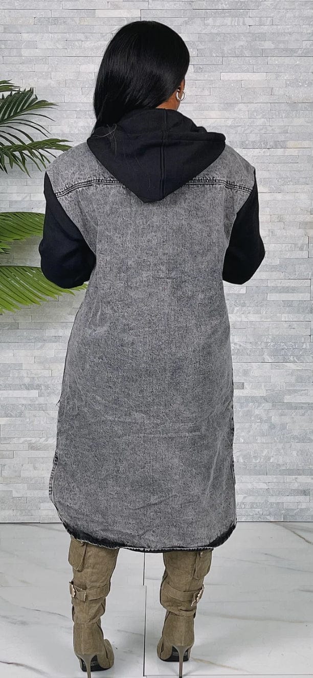 F.A.S.T Boutique OVERSIZED HOODED DENIM LONG JACKET