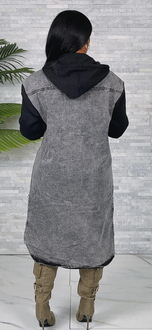 F.A.S.T Boutique OVERSIZED HOODED DENIM LONG JACKET