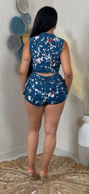 F.A.S.T Boutique PAINTED DENIM VEST & SHORT SET