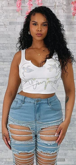 F.A.S.T Boutique RHINESTONE SMILE TANK TOP