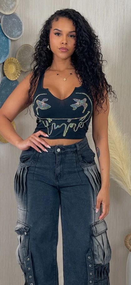 F.A.S.T Boutique RHINESTONE SMILE TANK TOP