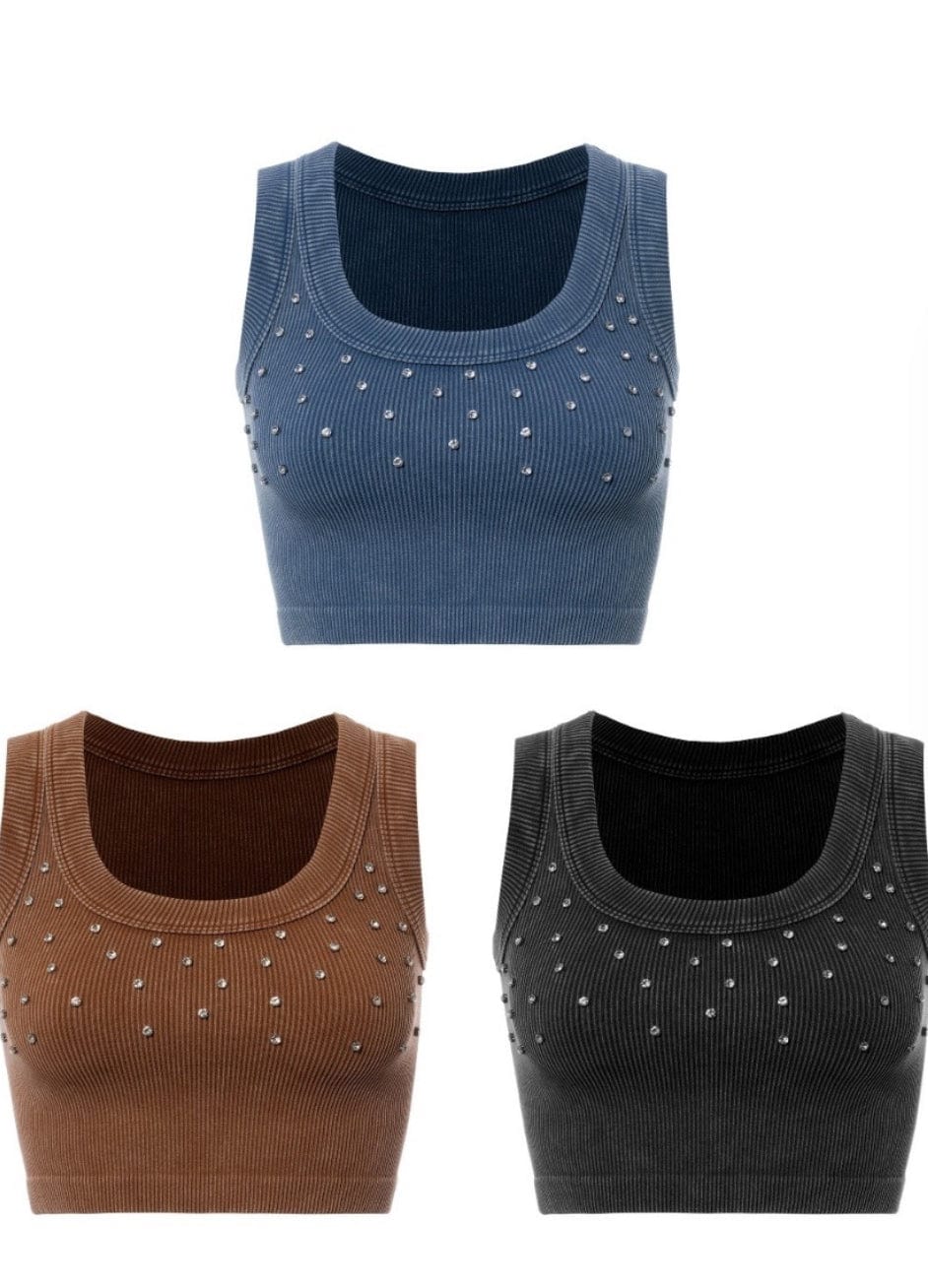 F.A.S.T Boutique RIBBED WASHED STONE WIDE BIAS CROP TANK