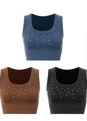 F.A.S.T Boutique RIBBED WASHED STONE WIDE BIAS CROP TANK