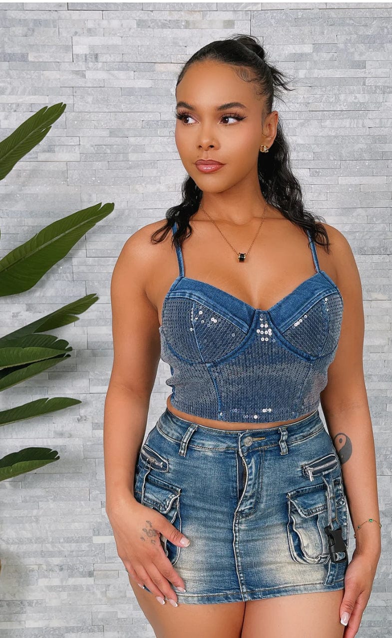 F.A.S.T Boutique SEQUIN DENIM TOP