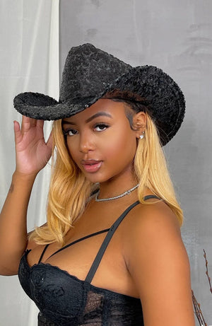 F.A.S.T Boutique SEQUIN DETAIL COWBOY HAT