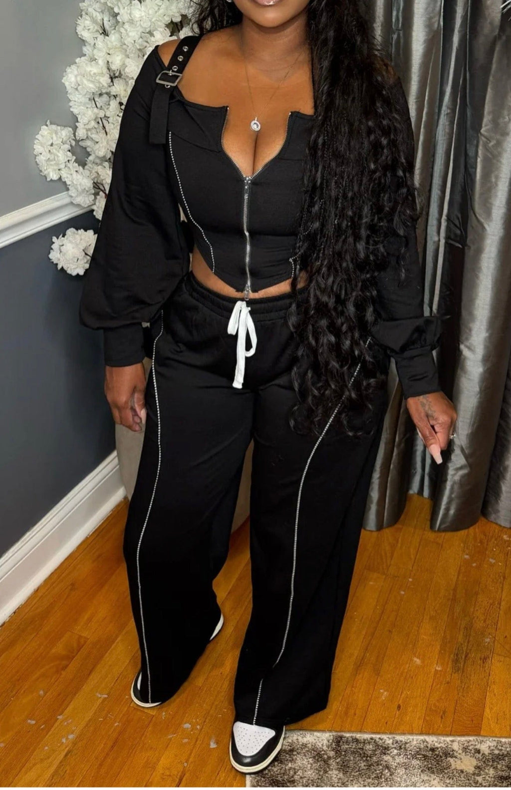 F.A.S.T Boutique SHOULDER STRAP DETAIL TOP & PANTS SET(Pre-Order)