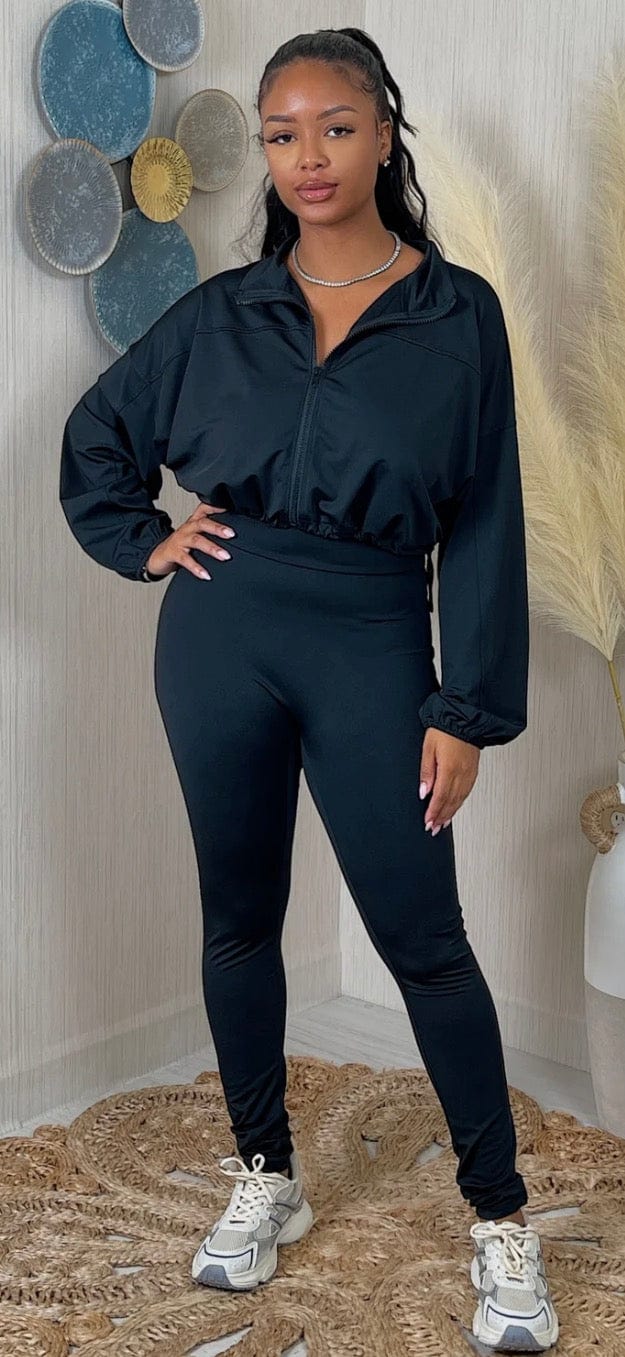 F.A.S.T Boutique SOLID ZIP UP CROP JACKET & LEGGINGS SET(Pre-Order)