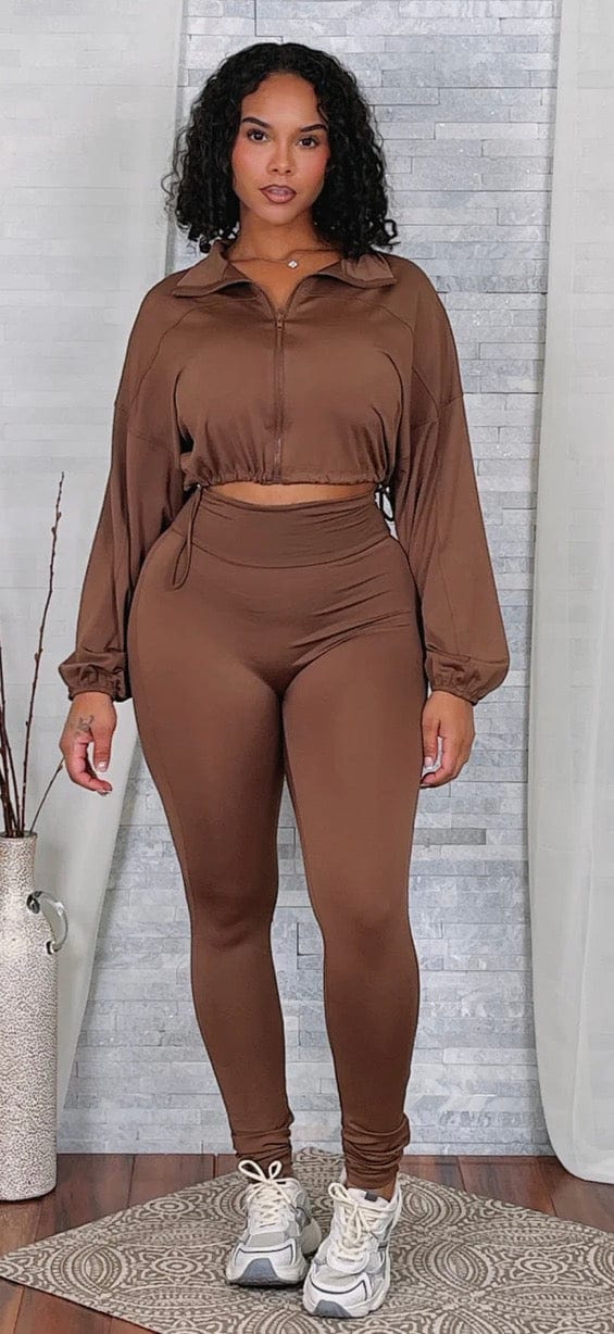 F.A.S.T Boutique SOLID ZIP UP CROP JACKET & LEGGINGS SET(Pre-Order)