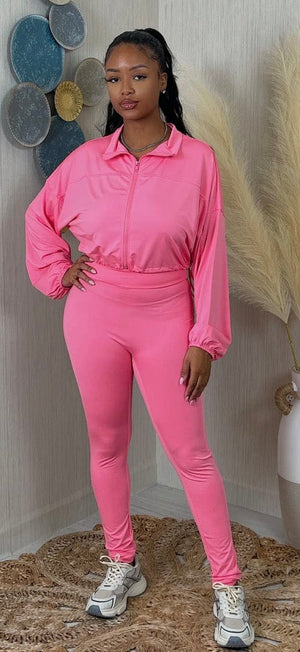 F.A.S.T Boutique SOLID ZIP UP CROP JACKET & LEGGINGS SET(Pre-Order)