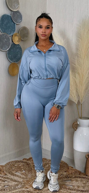 F.A.S.T Boutique SOLID ZIP UP CROP JACKET & LEGGINGS SET(Pre-Order)