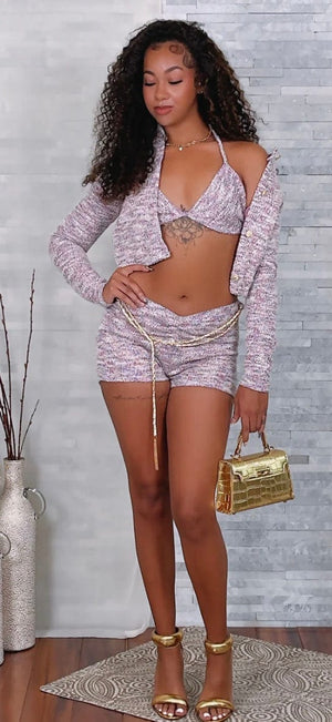 F.A.S.T Boutique TWEED BRA, SHORTS & JACKET 3 PC SET(Pre-Order)