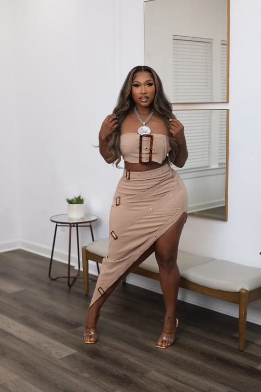 F.A.S.T Boutique TWILL BUCKLE TUBE TOP & MAXI SKIRT SET