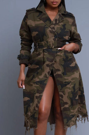F.A.S.T Boutique TWILL CAMO COAT W/BELT