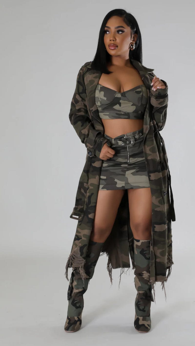F.A.S.T Boutique TWILL CAMO COAT W/BELT