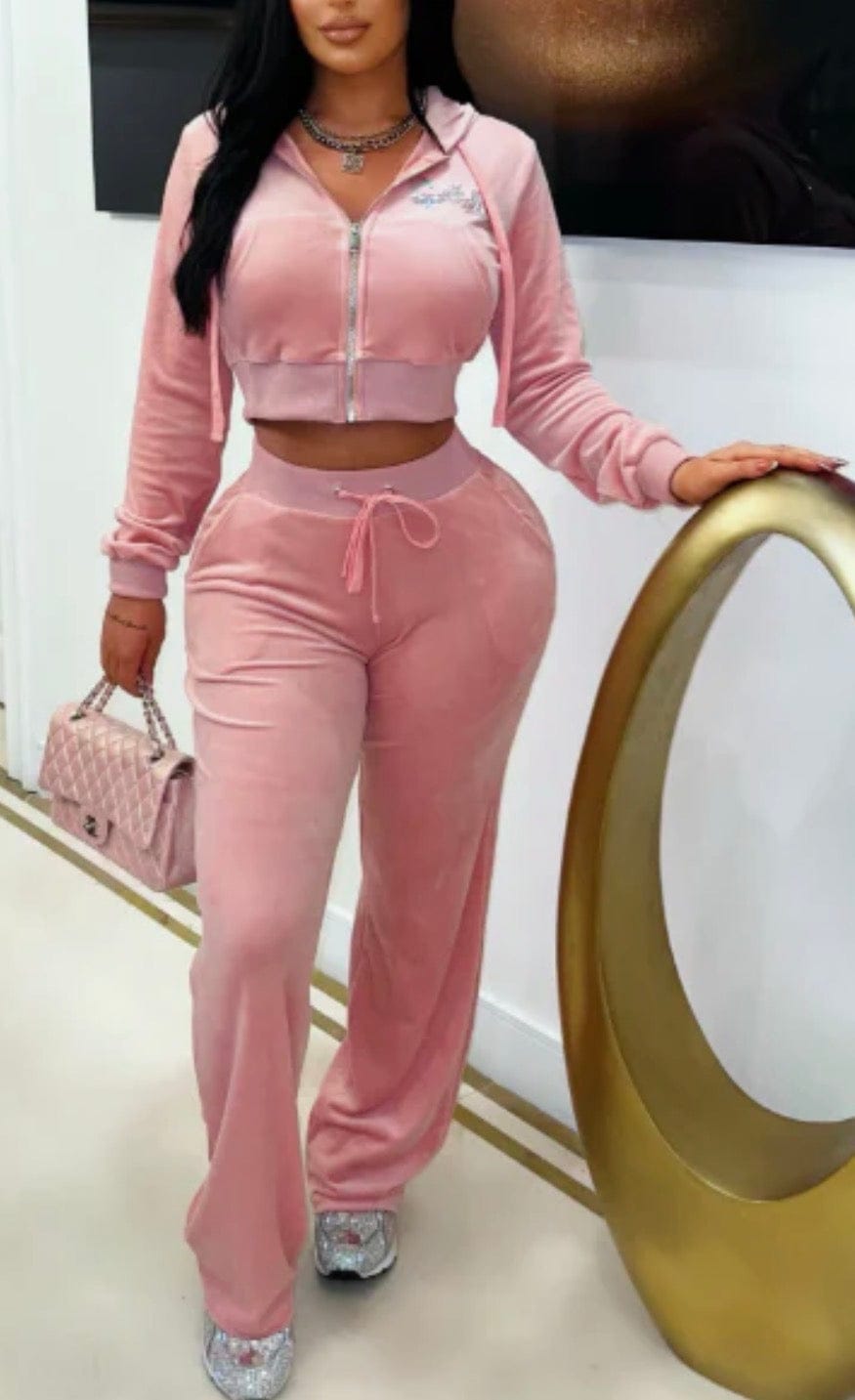 F.A.S.T Boutique VELVET STONE DETAIL JACKET & PANTS SET(Pre-Order)