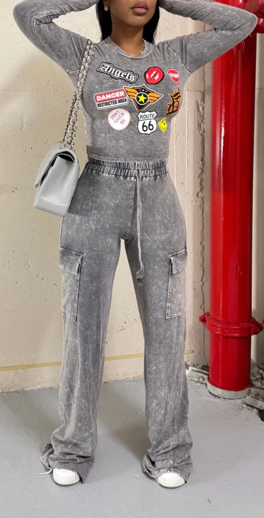 F.A.S.T Boutique WASHED GRAPHIC PATCH TOP & PANTS SET(Pre-Order)